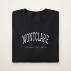 Montclare Chicago Embroidered Crewneck — White Thread on Black