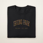 Irving Park Chicago Embroidered Crewneck — Gold Thread on Black