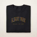 Albany Park Chicago Embroidered Crewneck — Gold Thread on Black