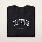 Tri-Taylor Chicago Embroidered Crewneck — White Thread on Black