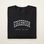 Edgebrook Chicago Embroidered Crewneck — White Thread on Black