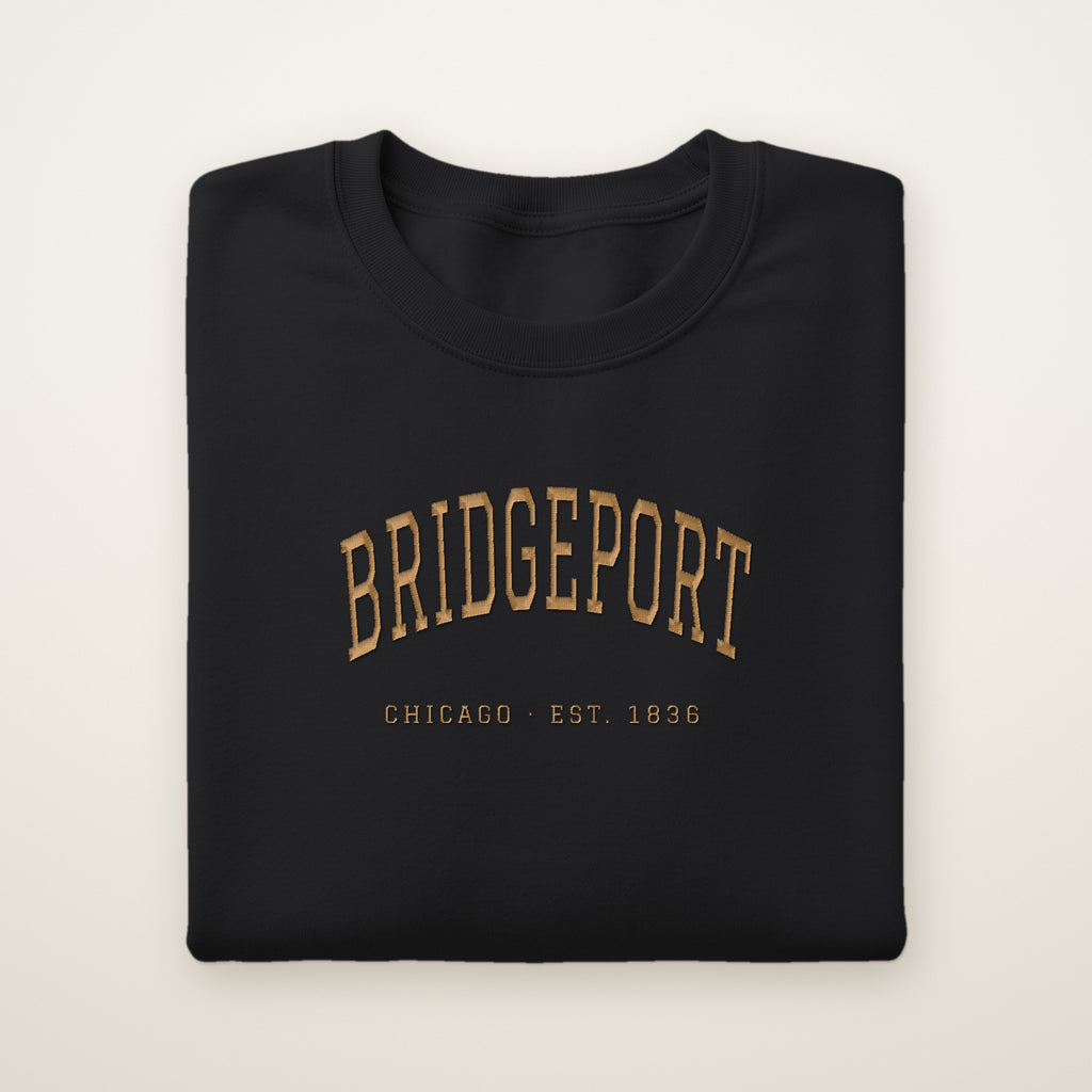 Bridgeport Chicago embroidered crewneck sweatshirt, Black, gold embroidery