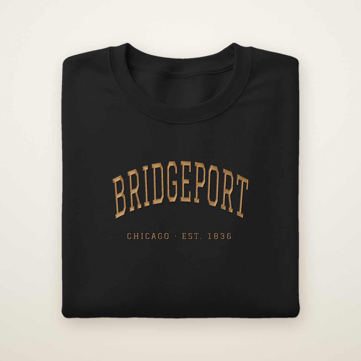 Bridgeport Chicago embroidered crewneck sweatshirt, Black, gold embroidery
