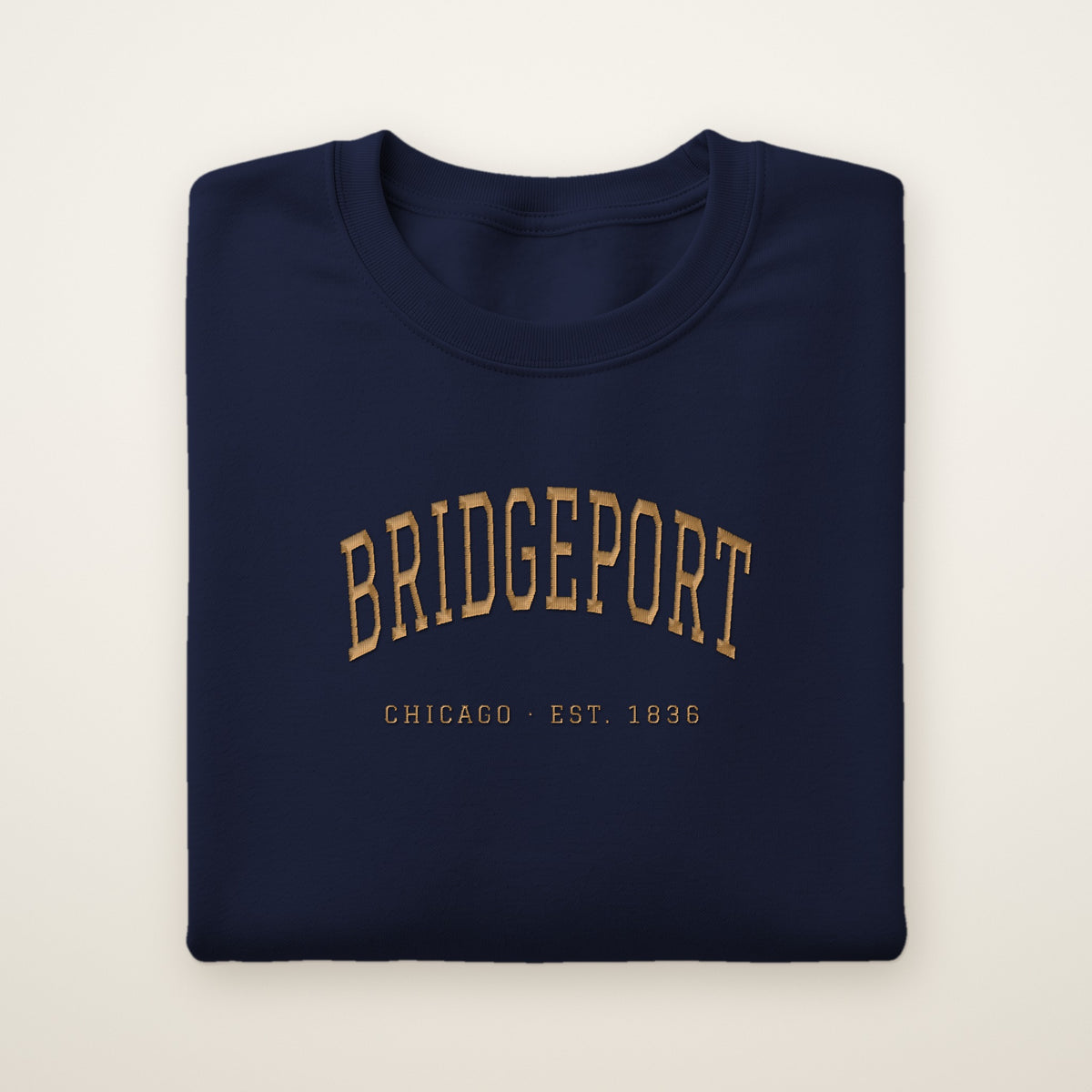 Bridgeport Chicago embroidered crewneck sweatshirt, Navy, gold embroidery