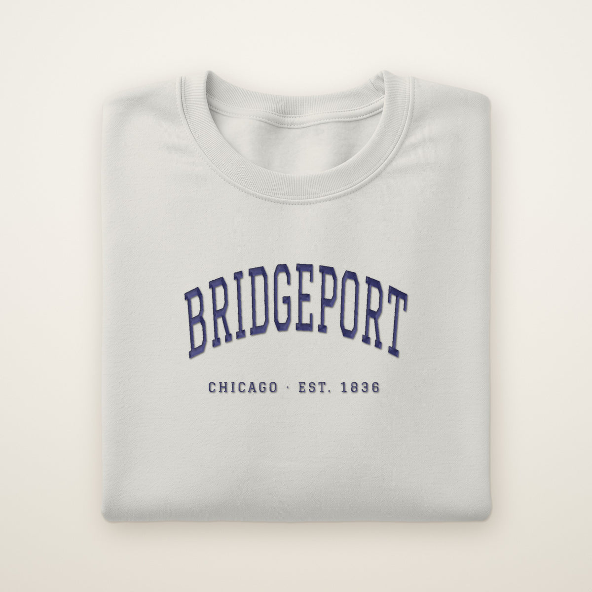 Bridgeport Chicago embroidered crewneck sweatshirt, Ash, navy embroidery
