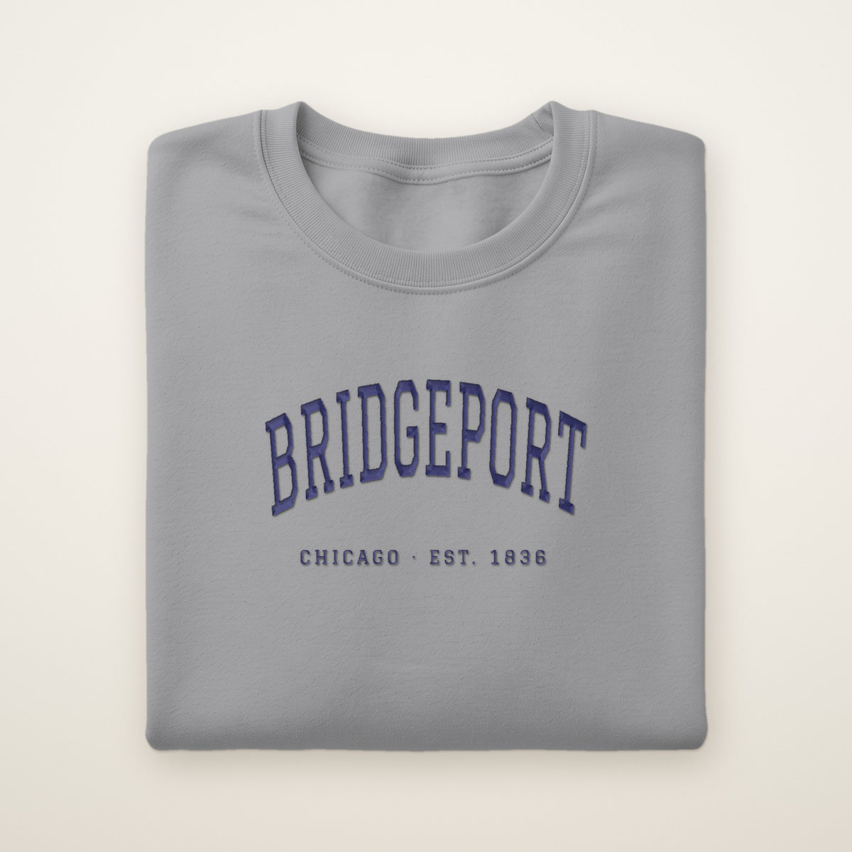 Bridgeport Chicago embroidered crewneck sweatshirt, Sport Grey, navy embroidery