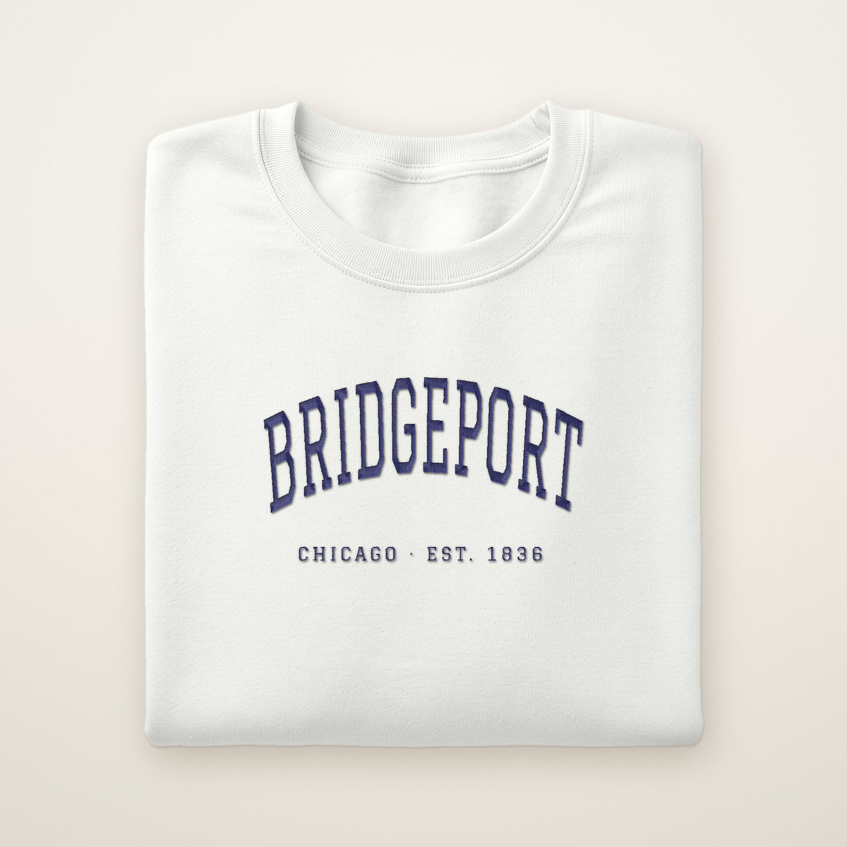 Bridgeport Chicago embroidered crewneck sweatshirt, White, navy embroidery