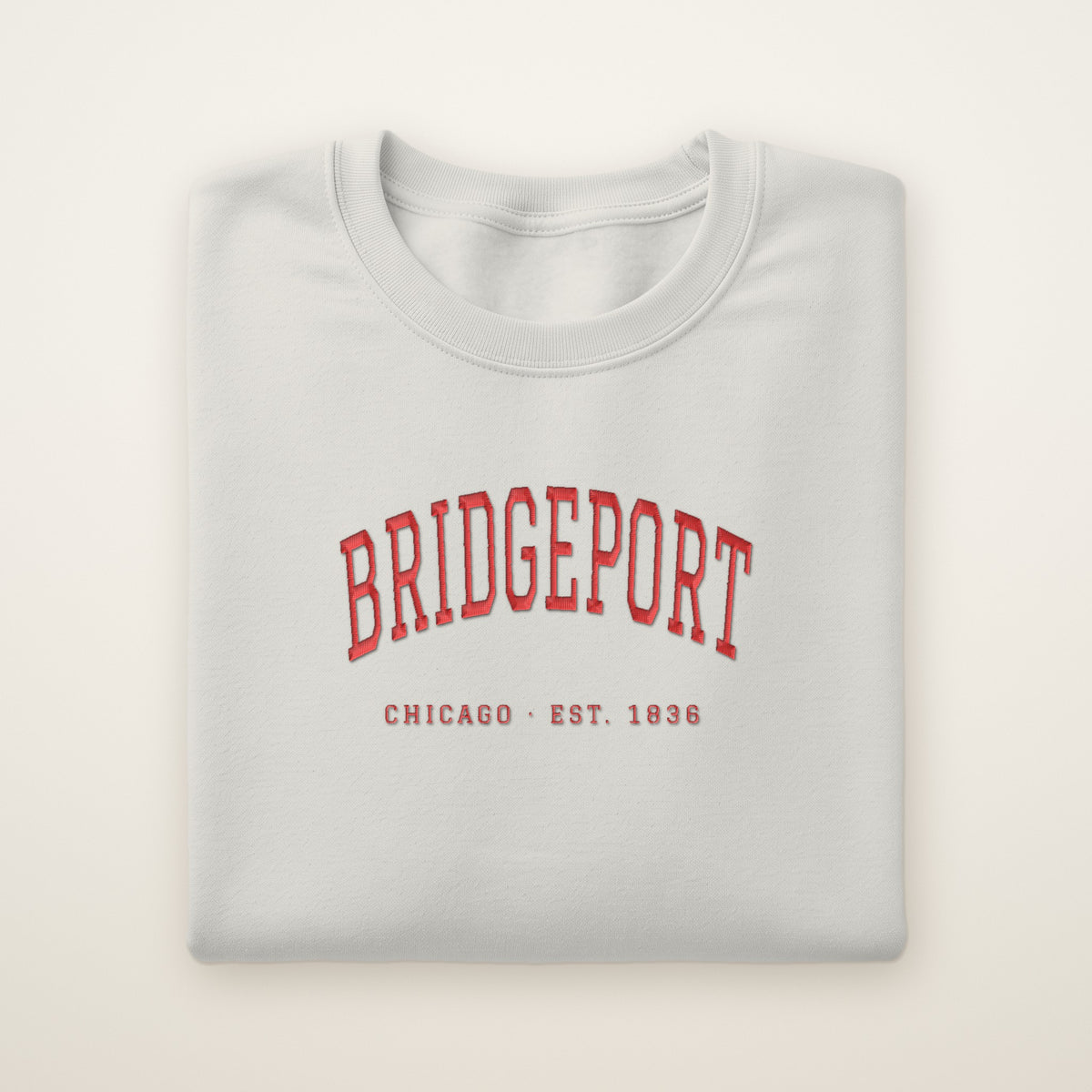 Bridgeport Chicago embroidered crewneck sweatshirt, Ash, red embroidery