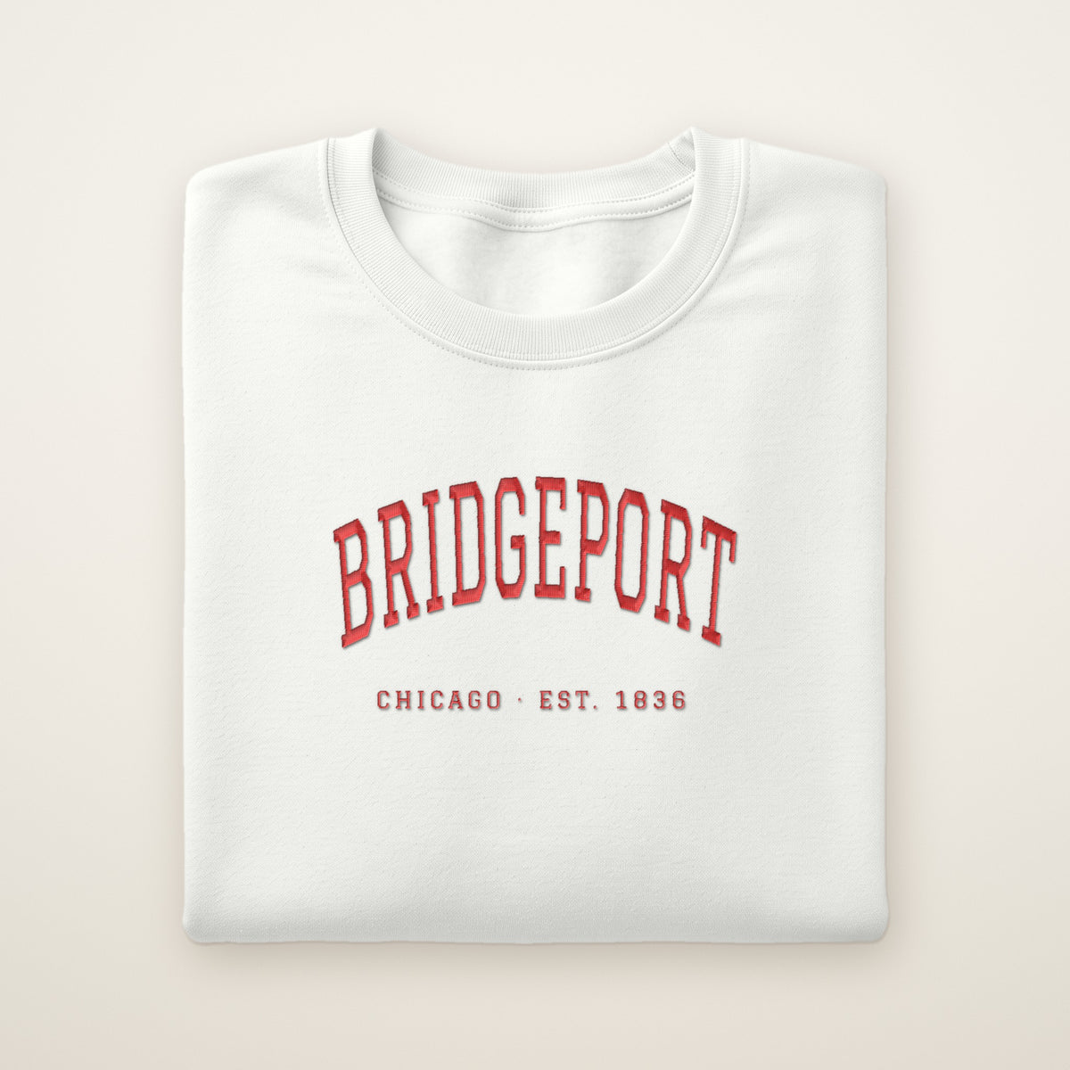 Bridgeport Chicago embroidered crewneck sweatshirt, White, red embroidery