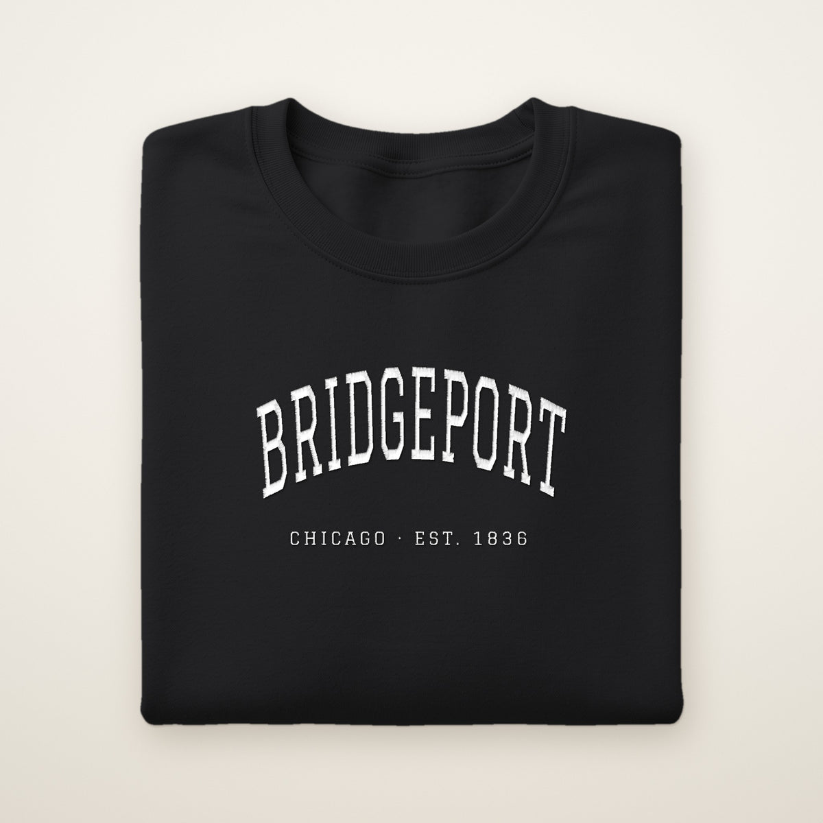 Bridgeport Chicago embroidered crewneck sweatshirt, Black, white embroidery