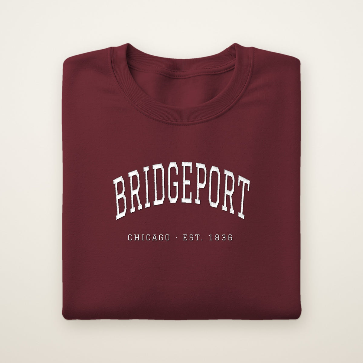 Bridgeport Chicago embroidered crewneck sweatshirt, Maroon, white embroidery