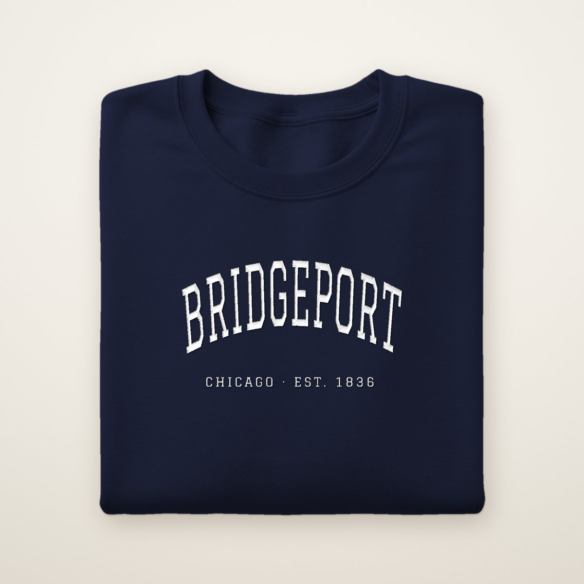 Bridgeport Chicago embroidered crewneck sweatshirt, Navy, white embroidery