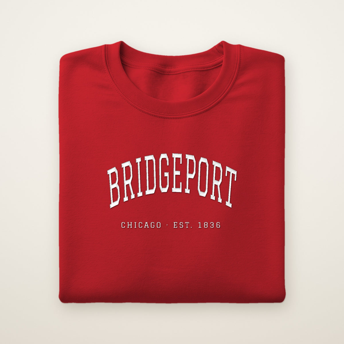 Bridgeport Chicago embroidered crewneck sweatshirt, Red, white embroidery