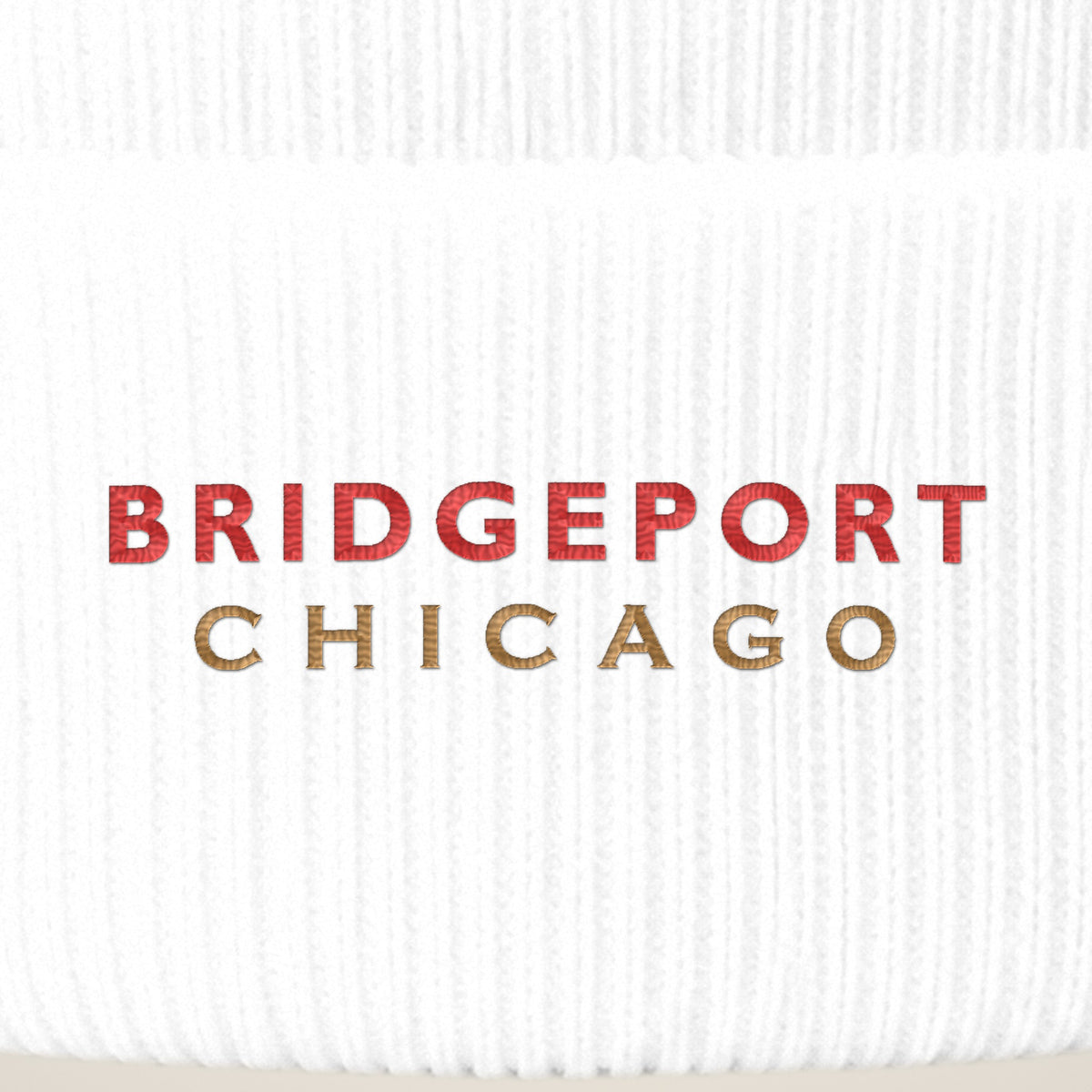 Bridgeport Chicago embroidery close-up in red and old gold thread