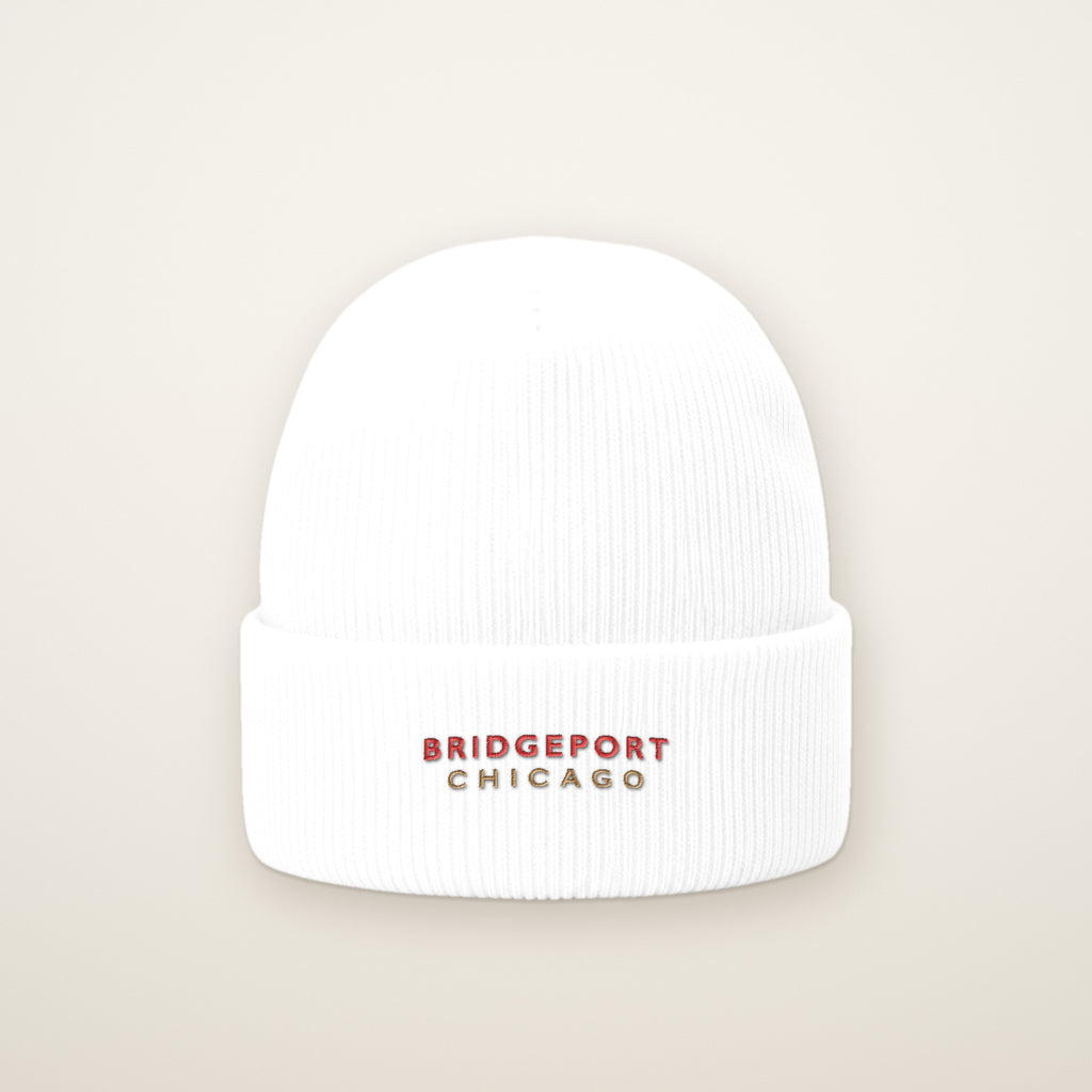 Bridgeport Chicago Embroidered Cuffed Beanie, Red Thread, front view