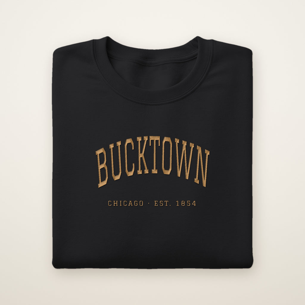 Bucktown Chicago embroidered crewneck sweatshirt, Black, gold embroidery