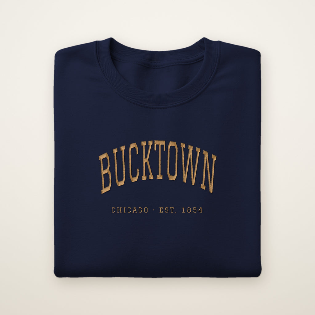 Bucktown Chicago embroidered crewneck sweatshirt, Navy, gold embroidery