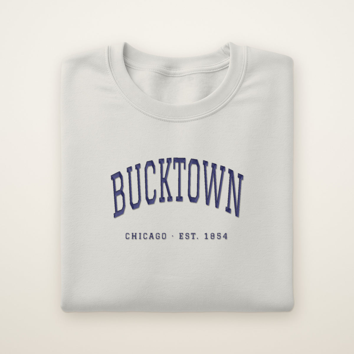 Bucktown Chicago embroidered crewneck sweatshirt, Ash, navy embroidery