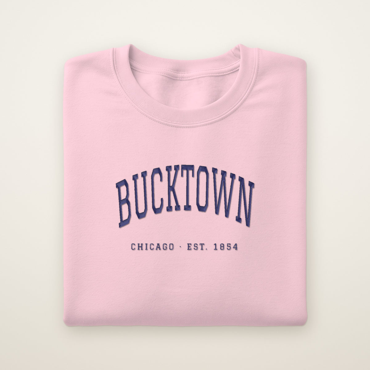 Bucktown Chicago embroidered crewneck sweatshirt, Light Pink, navy embroidery