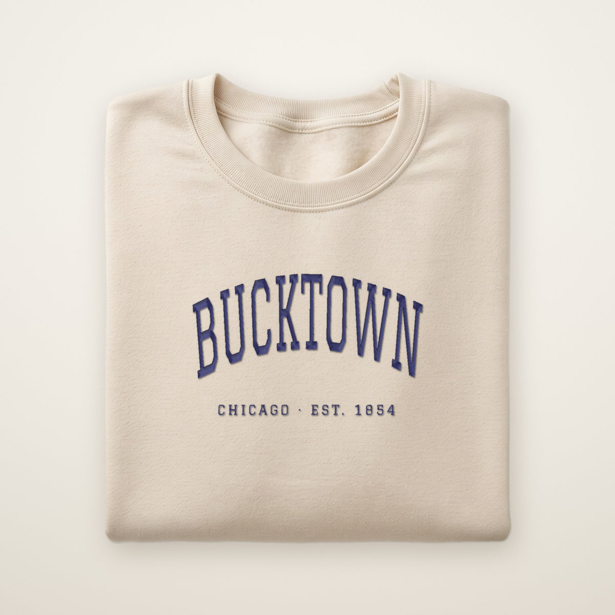 Bucktown Chicago embroidered crewneck sweatshirt, Sand, navy embroidery