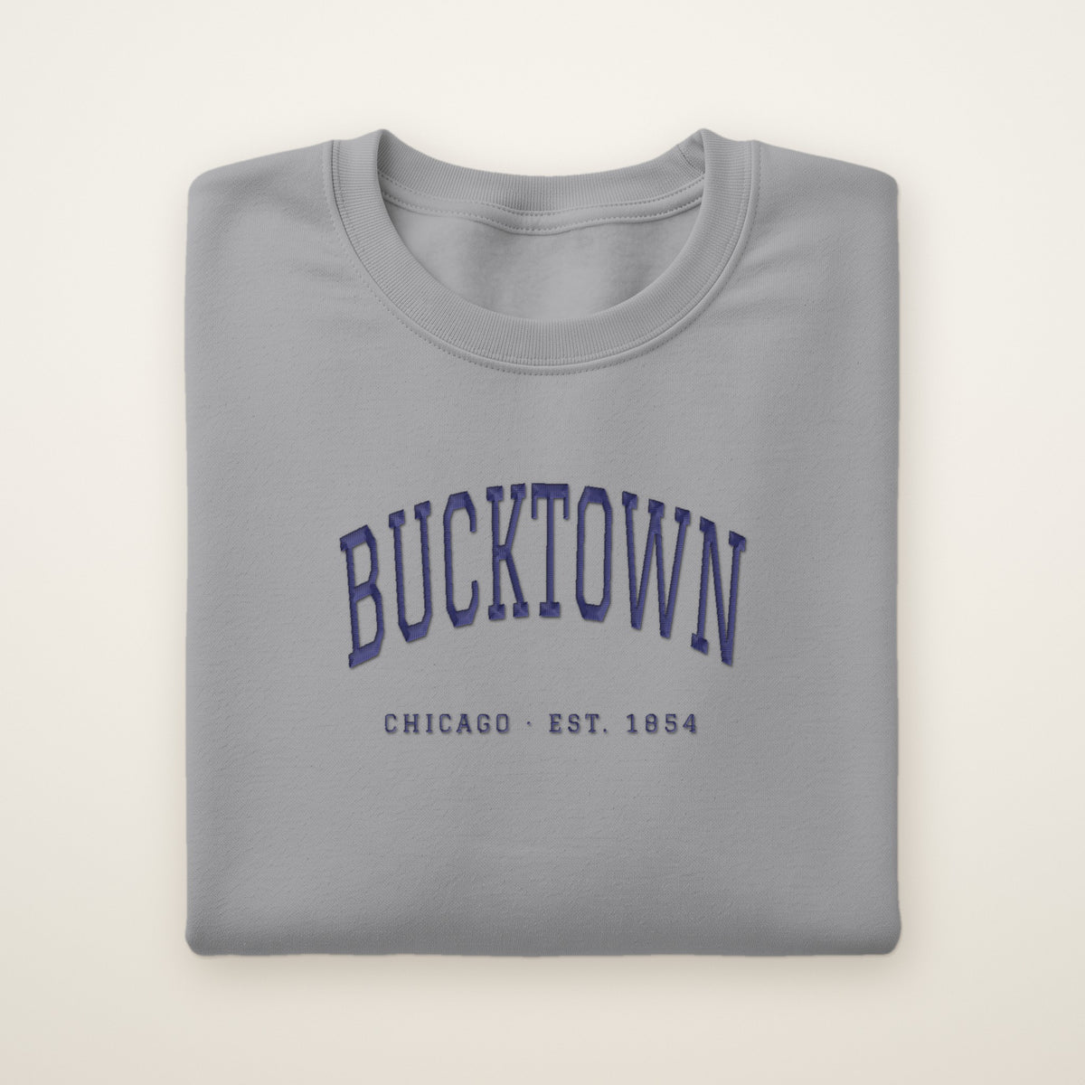 Bucktown Chicago embroidered crewneck sweatshirt, Sport Grey, navy embroidery