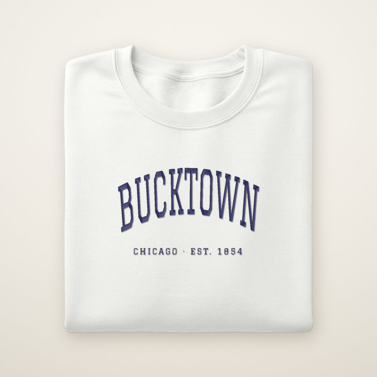 Bucktown Chicago embroidered crewneck sweatshirt, White, navy embroidery