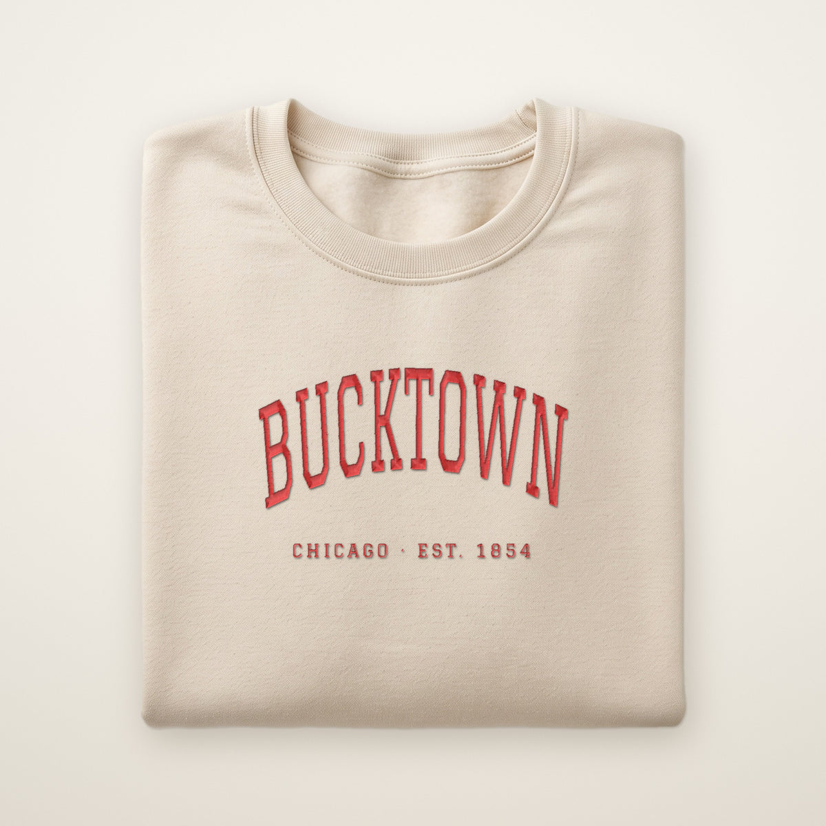 Bucktown Chicago embroidered crewneck sweatshirt, Sand, red embroidery