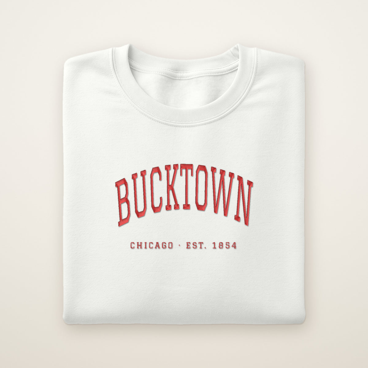 Bucktown Chicago embroidered crewneck sweatshirt, White, red embroidery
