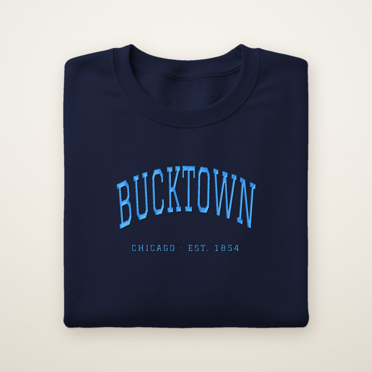 Bucktown Chicago embroidered crewneck sweatshirt, Navy, sky blue embroidery