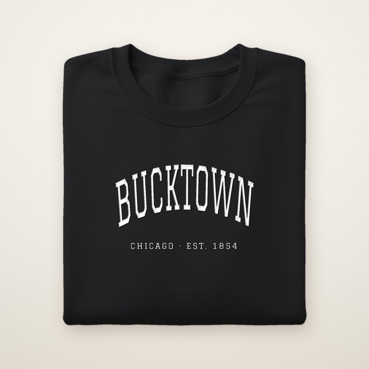 Bucktown Chicago embroidered crewneck sweatshirt, Black, white embroidery