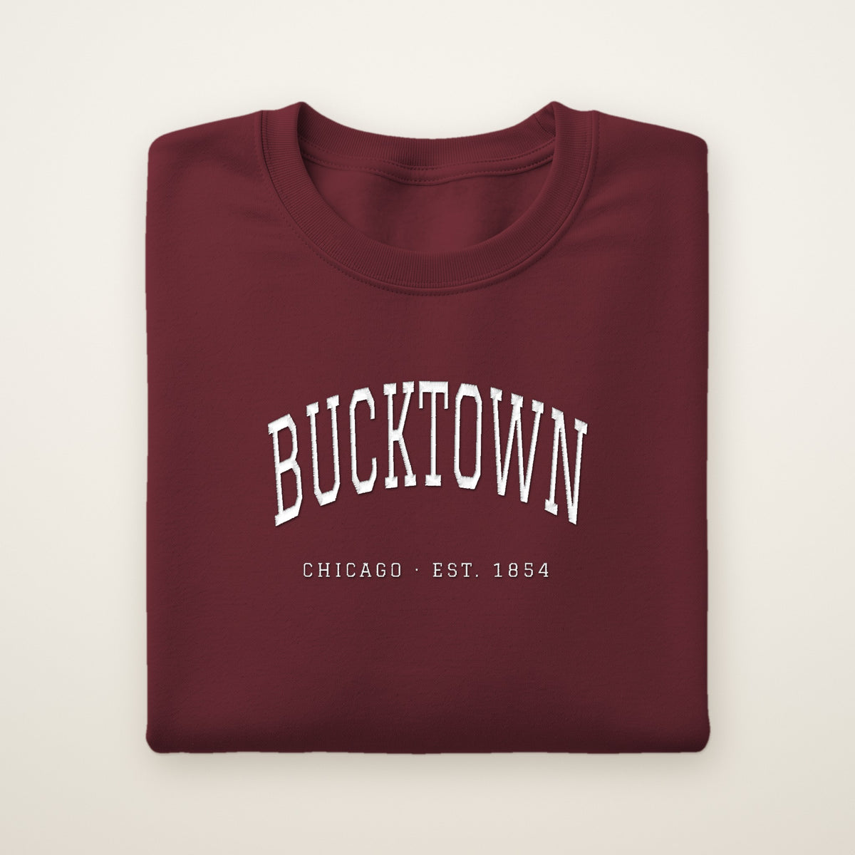 Bucktown Chicago embroidered crewneck sweatshirt, Maroon, white embroidery
