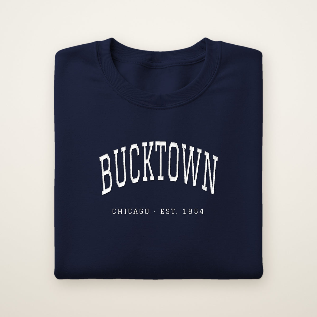 Bucktown Chicago embroidered crewneck sweatshirt, Navy, white embroidery