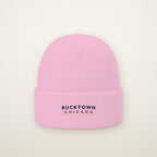Bucktown Chicago Embroidered Cuffed Beanie, Navy Thread, Baby Pink