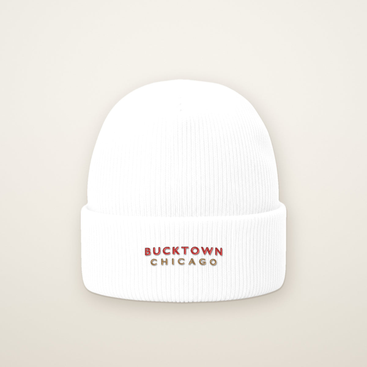 Bucktown Chicago Embroidered Cuffed Beanie, Red Thread, front view