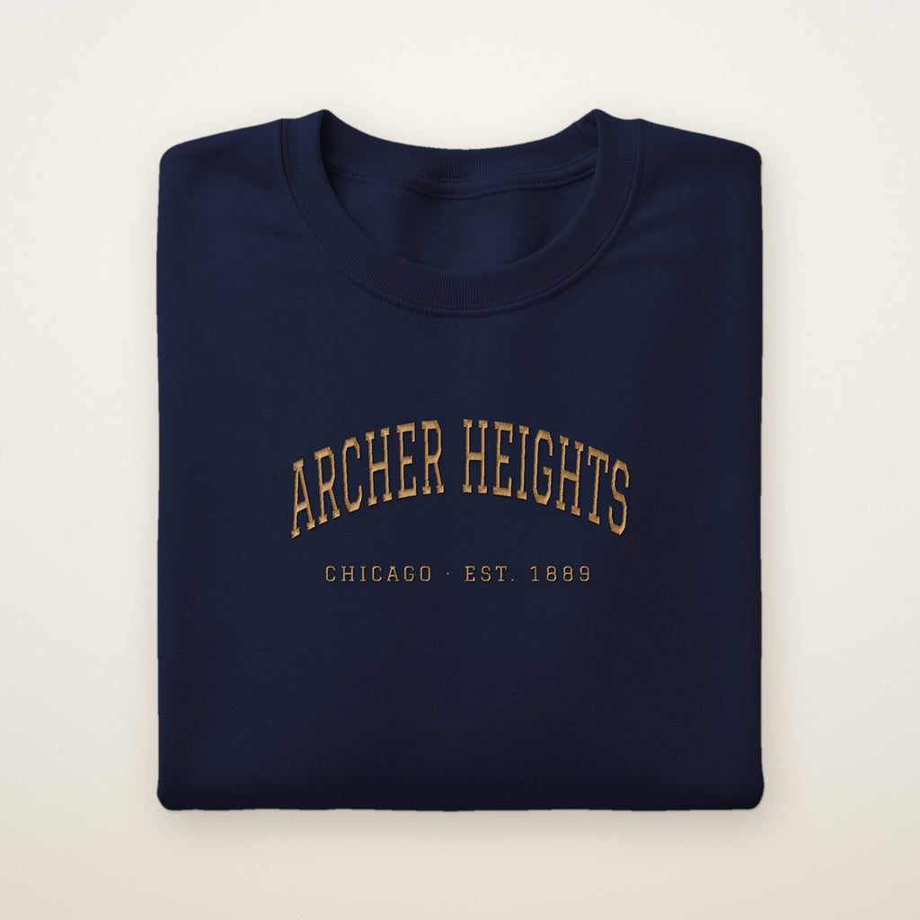 Archer Heights Chicago Embroidered Crewneck — Gold Thread