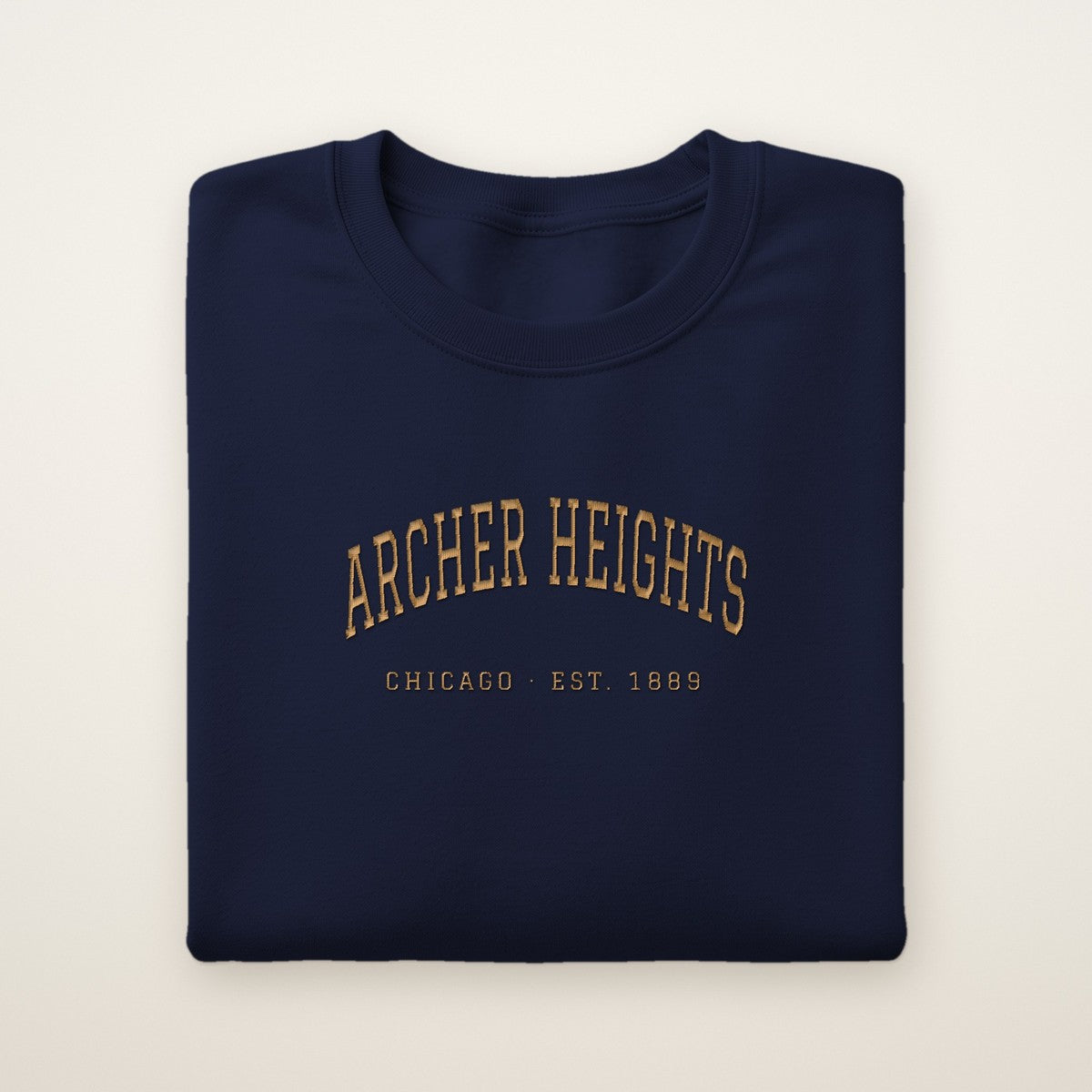 Archer Heights Chicago Embroidered Crewneck — Gold Thread