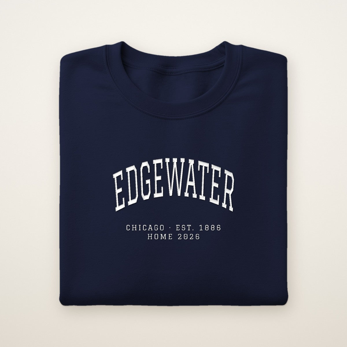 Edgewater Chicago Home 2026 Embroidered Crewneck — White Thread