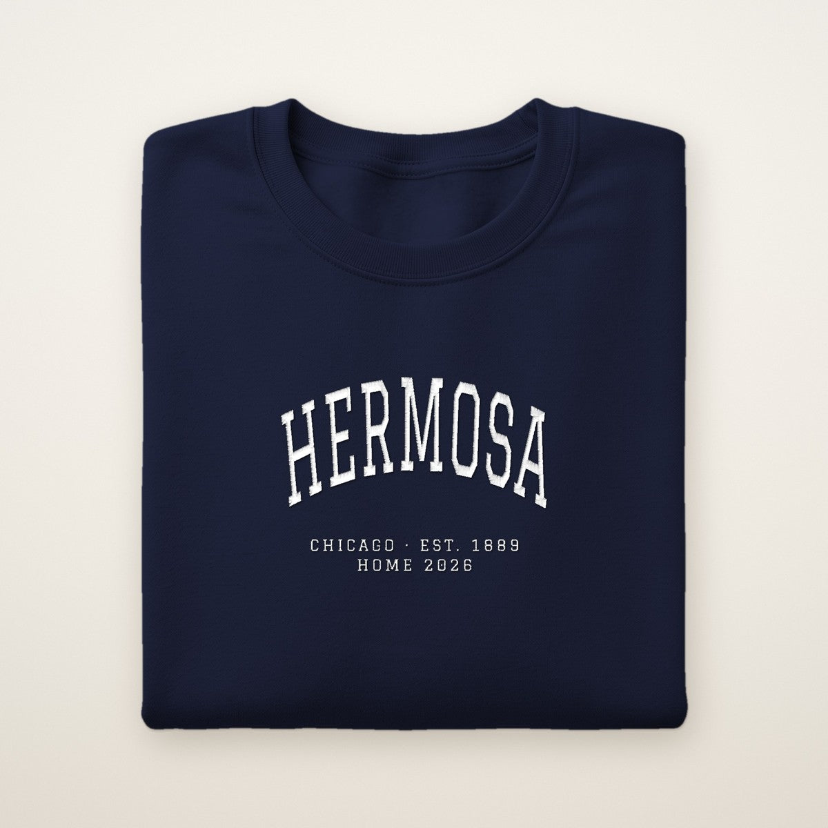 Hermosa Chicago Home 2026 Embroidered Crewneck — White Thread