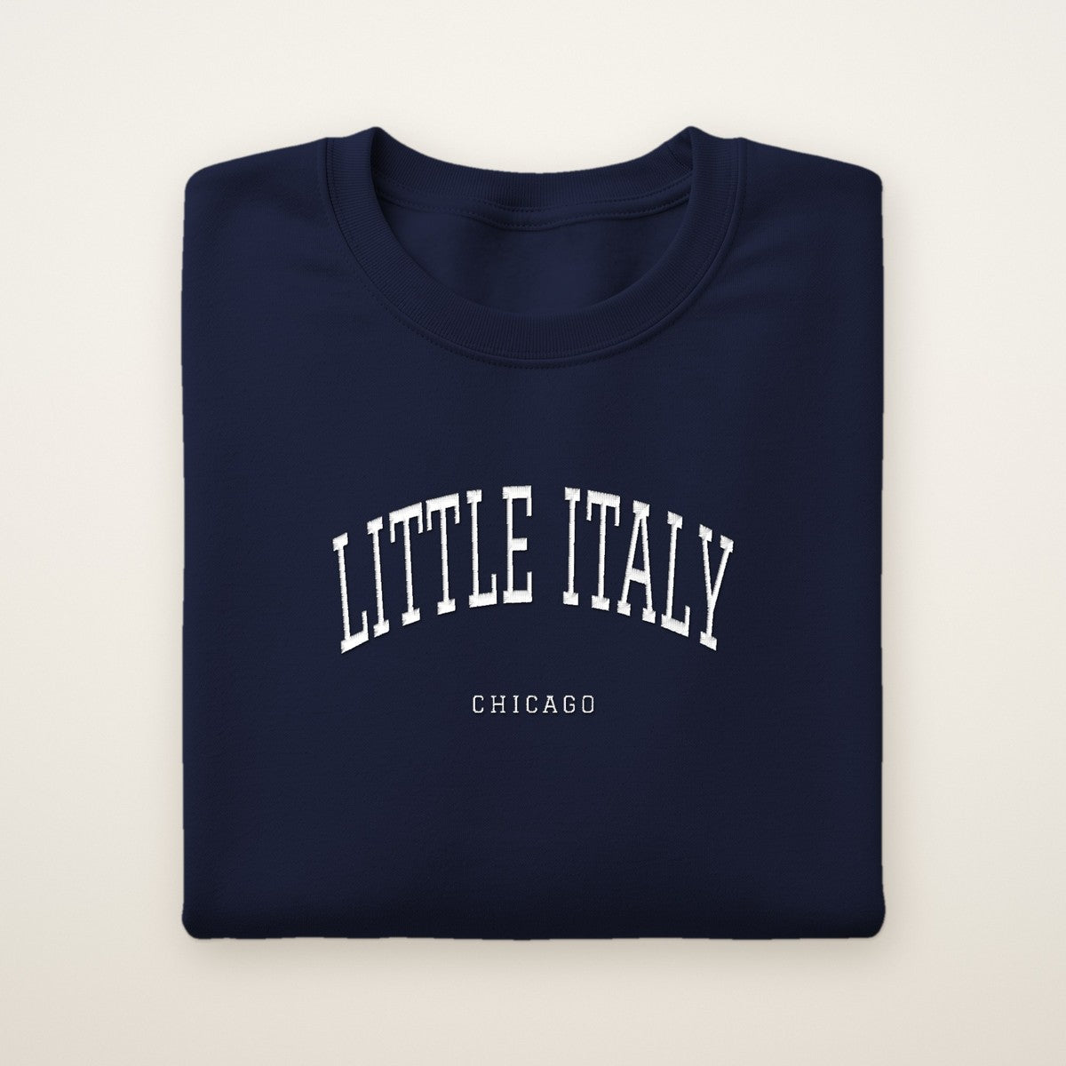 Little Italy Chicago Embroidered Crewneck — White Thread