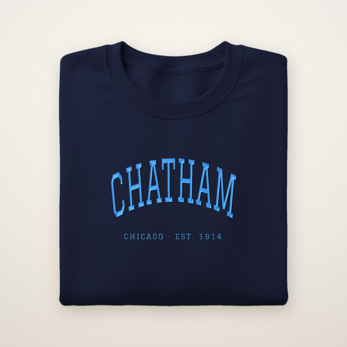 Chatham Chicago Embroidered Crewneck — Sky Blue Thread
