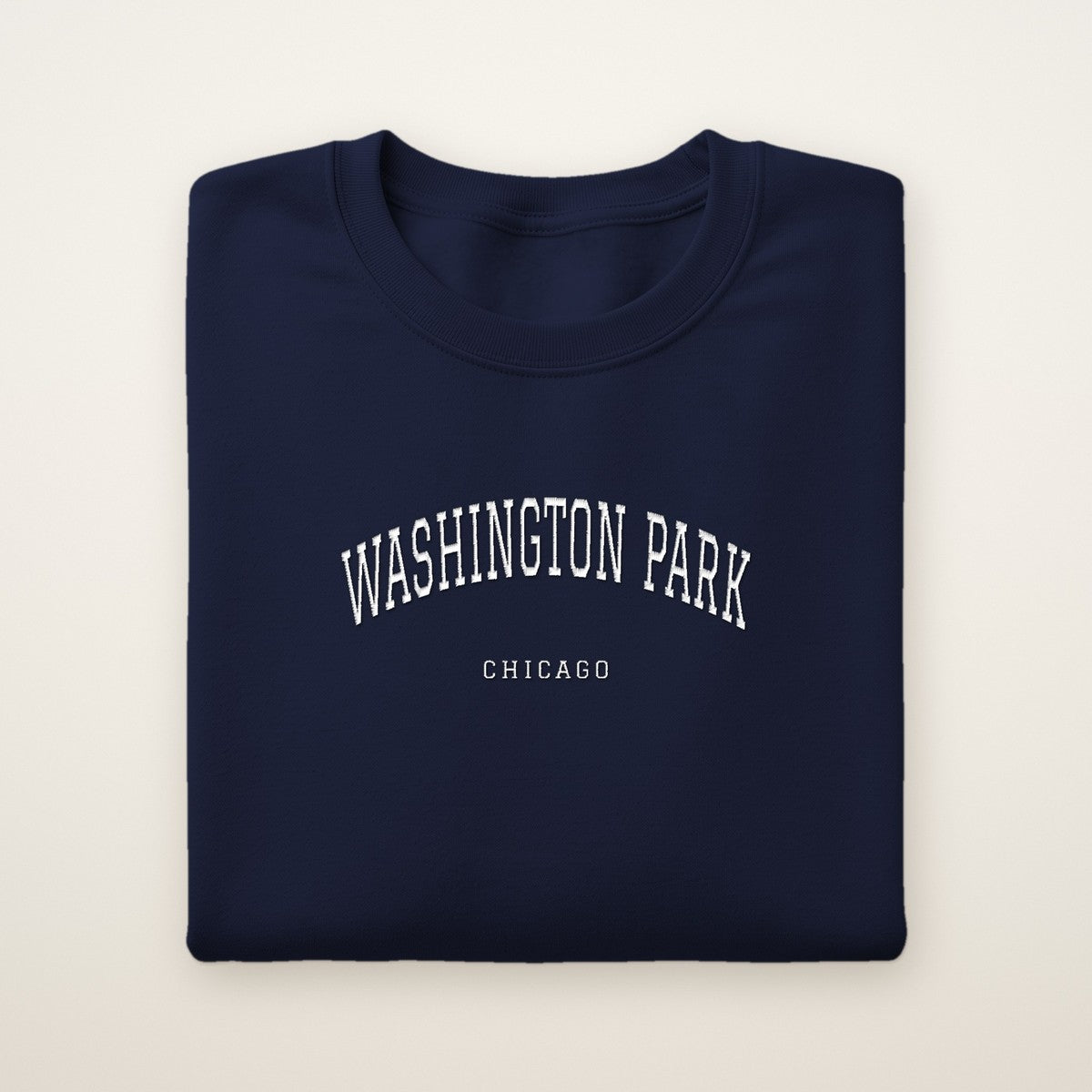 Washington Park Chicago Embroidered Crewneck — White Thread