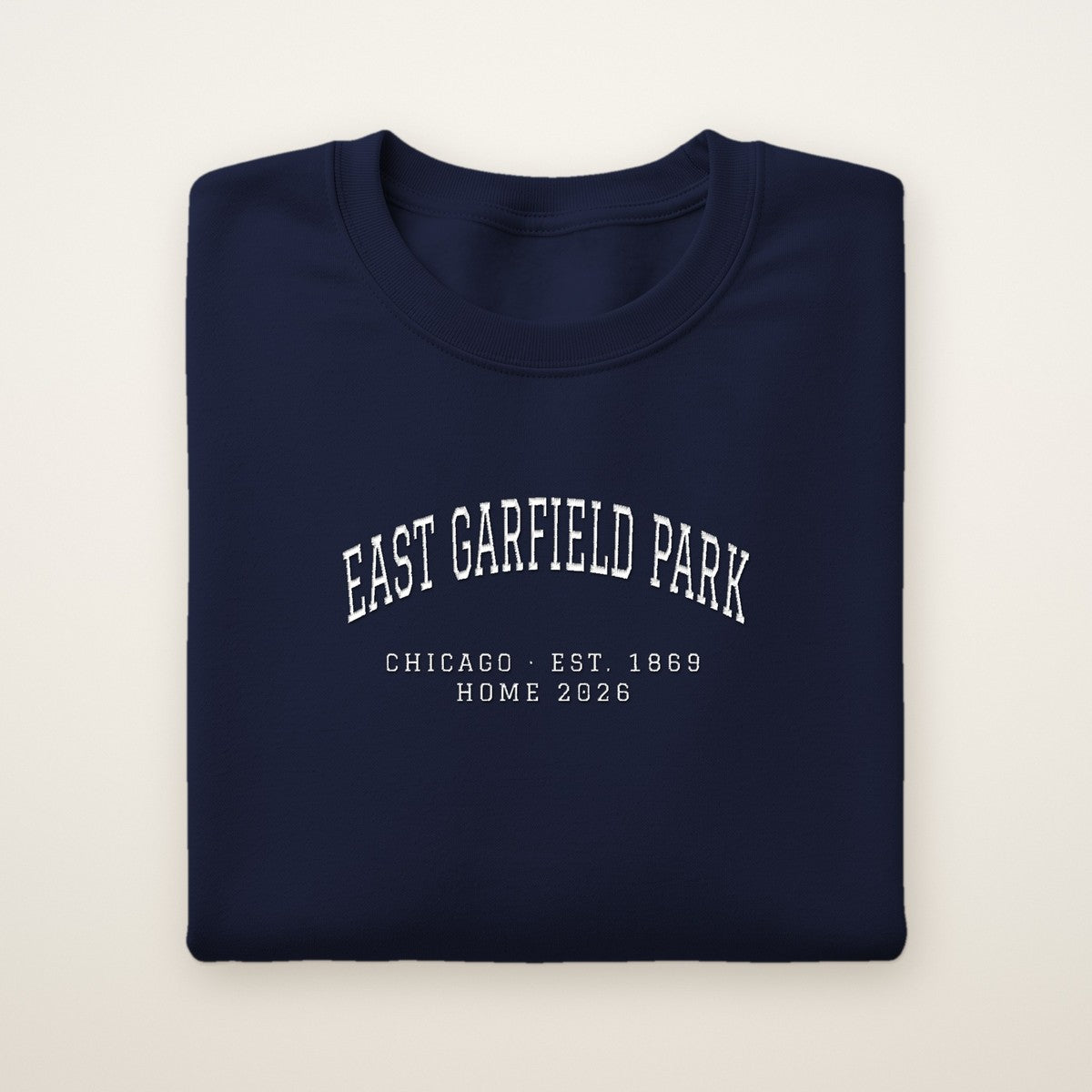 East Garfield Park Chicago Home 2026 Embroidered Crewneck — White Thread