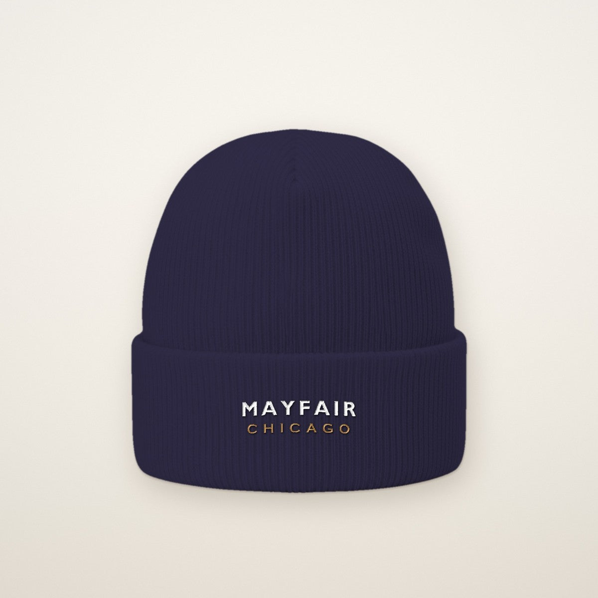 Mayfair Chicago Embroidered Cuffed Beanie — White Thread