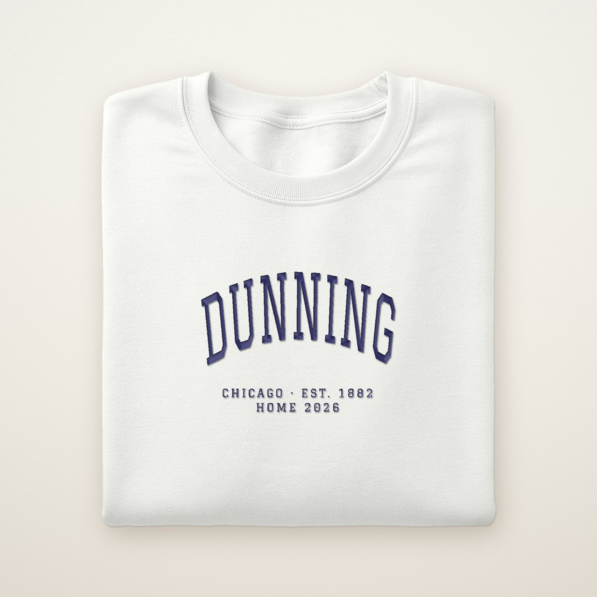 Dunning Chicago Home 2026 Embroidered Crewneck — Navy Thread