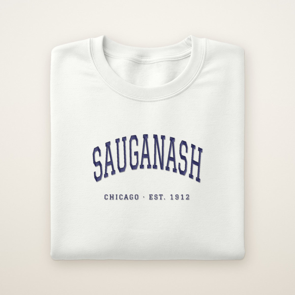 Sauganash Chicago Embroidered Crewneck — Navy Thread