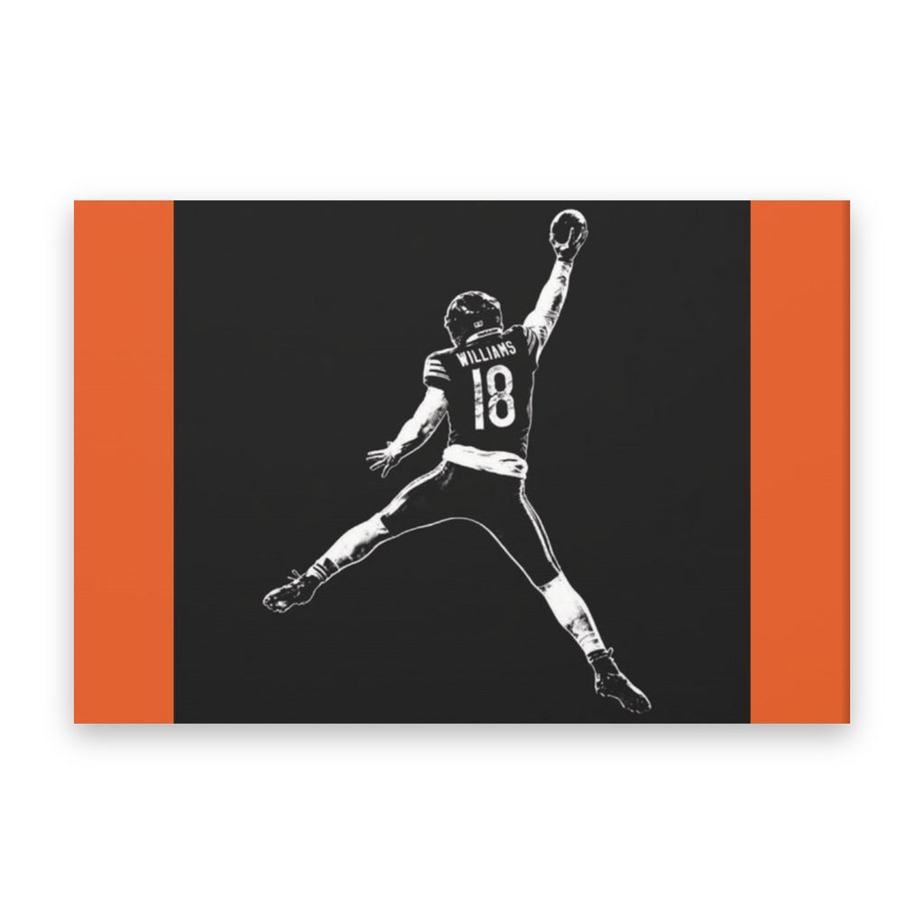 Caleb Williams Canvas Wall Art | Navy & Orange Silhouette straight-on view