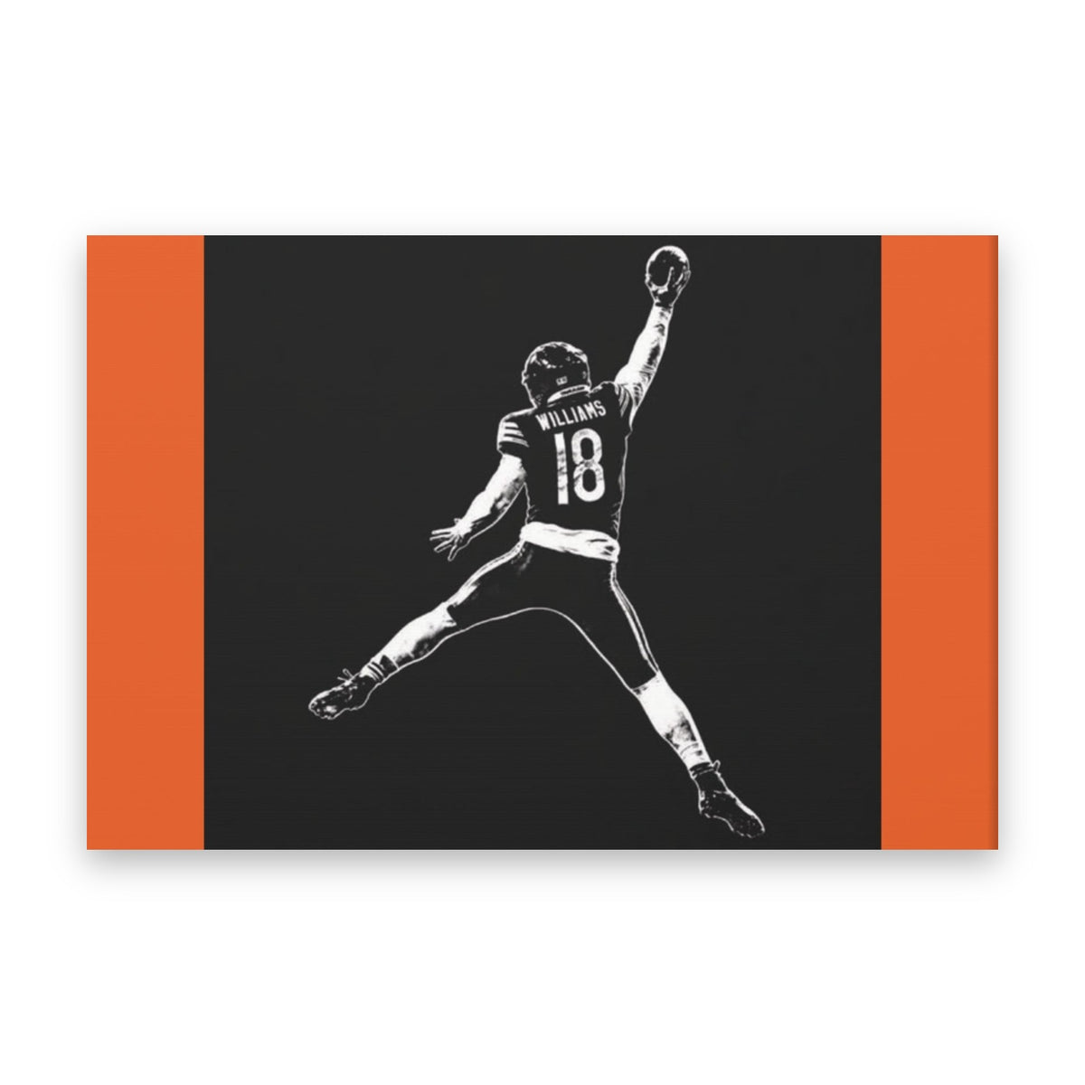 Caleb Williams Canvas Wall Art | Navy & Orange Silhouette straight-on view