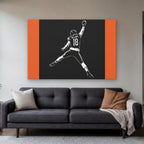 Caleb Williams Canvas Wall Art | Navy & Orange Silhouette in a living room