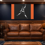 Caleb Williams Canvas Wall Art | Navy & Orange Silhouette in a man cave