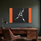 Caleb Williams Canvas Wall Art | Navy & Orange Silhouette in a home office